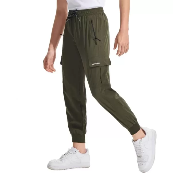 DEVOROPA Boys Joggers Lightweight Hiking Cargo Pants Water Resistant UPF 50 Quick Dry Youth Kids Athletic Running PantsGreen