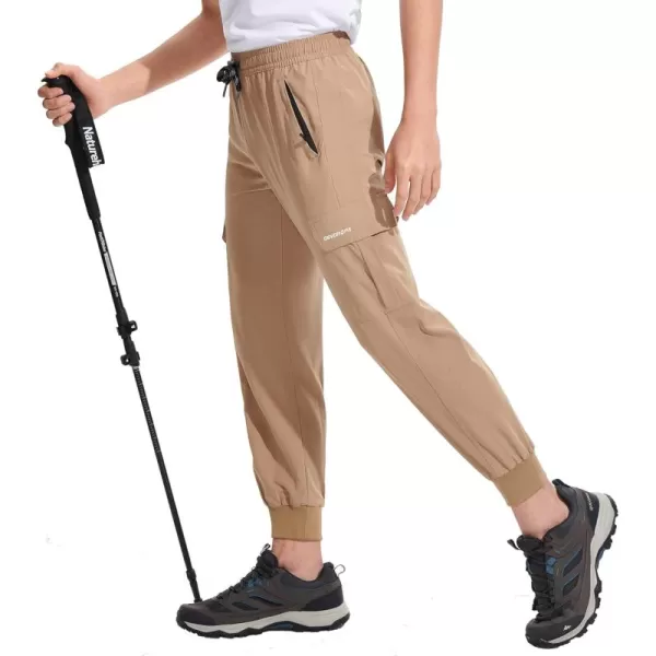 DEVOROPA Boys Joggers Lightweight Hiking Cargo Pants Water Resistant UPF 50 Quick Dry Youth Kids Athletic Running PantsKhaki