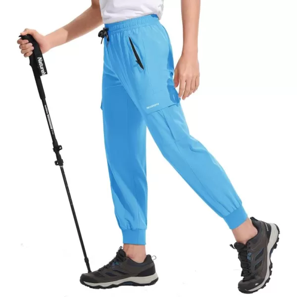 DEVOROPA Boys Joggers Lightweight Hiking Cargo Pants Water Resistant UPF 50 Quick Dry Youth Kids Athletic Running PantsLight Blue