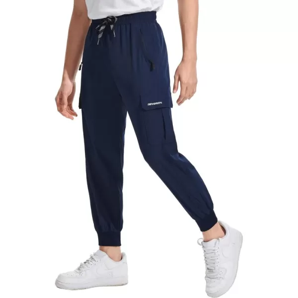 DEVOROPA Boys Joggers Lightweight Hiking Cargo Pants Water Resistant UPF 50 Quick Dry Youth Kids Athletic Running PantsNavy