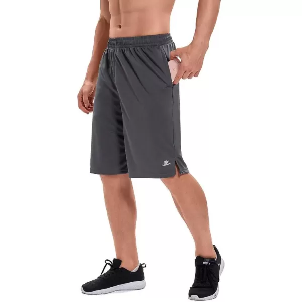 DEVOROPA Mens Athletic Basketball Shorts LooseFit Performance Sports Workout Shorts Zipper PocketsGraymesh Fabric