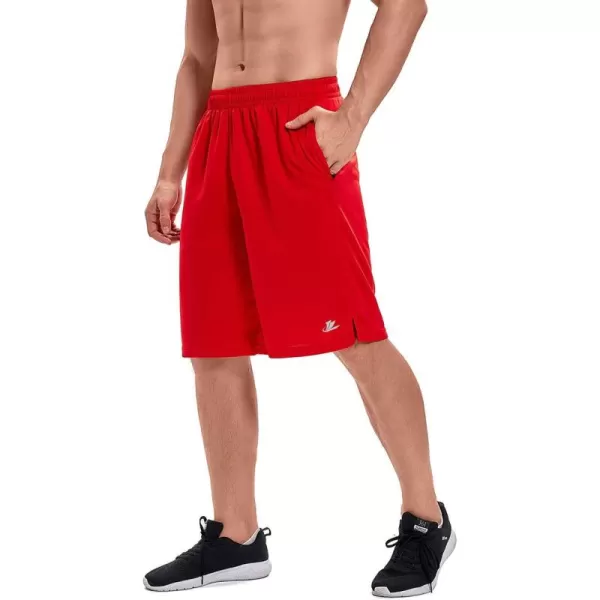 DEVOROPA Mens Athletic Basketball Shorts LooseFit Performance Sports Workout Shorts Zipper PocketsRedmesh Fabric