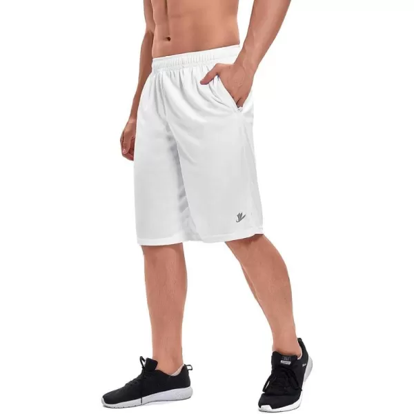 DEVOROPA Mens Athletic Basketball Shorts LooseFit Performance Sports Workout Shorts Zipper PocketsWhitemesh Fabric