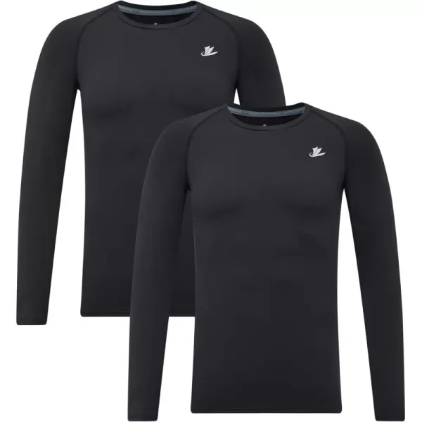 DEVOROPA Youth Boys 2Pack Compression Shirt Long Sleeve Football Baseball Undershirt Quick Dry Sports BaselayerBlackBlack