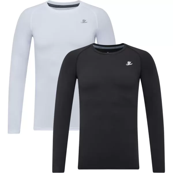 DEVOROPA Youth Boys 2Pack Compression Shirt Long Sleeve Football Baseball Undershirt Quick Dry Sports BaselayerBlackWhite
