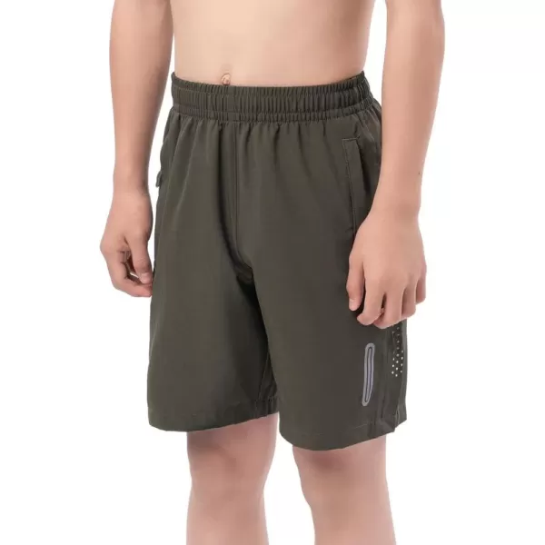 DEVOROPA Youth Boys Athletic Running Shorts Lightweight Quick Dry Sports Workout Gym Hiking Shorts Zip Pockets UPF 50Army Green