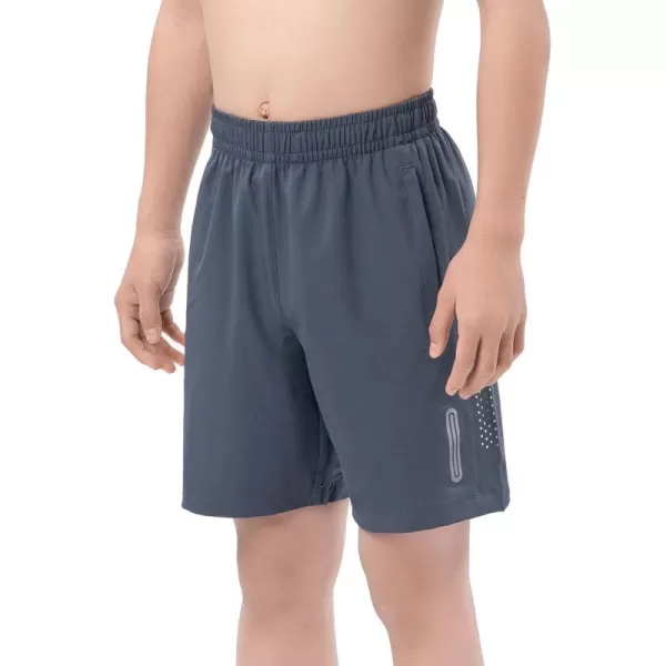 DEVOROPA Youth Boys Athletic Running Shorts Lightweight Quick Dry Sports Workout Gym Hiking Shorts Zip Pockets UPF 50Cool Gray