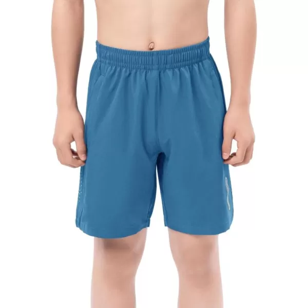 DEVOROPA Youth Boys Athletic Running Shorts Lightweight Quick Dry Sports Workout Gym Hiking Shorts Zip Pockets UPF 50Gray Blue