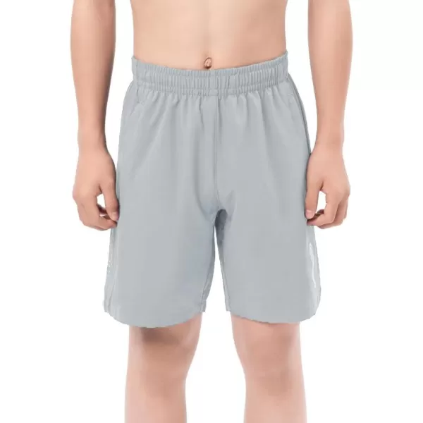 DEVOROPA Youth Boys Athletic Running Shorts Lightweight Quick Dry Sports Workout Gym Hiking Shorts Zip Pockets UPF 50Light Gray