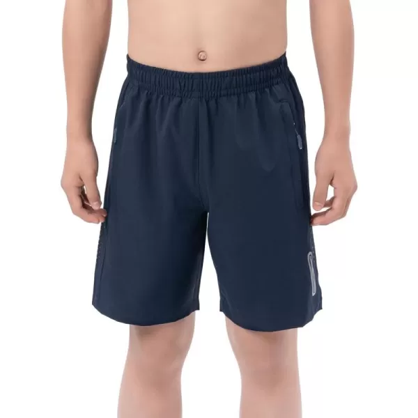 DEVOROPA Youth Boys Athletic Running Shorts Lightweight Quick Dry Sports Workout Gym Hiking Shorts Zip Pockets UPF 50Navy
