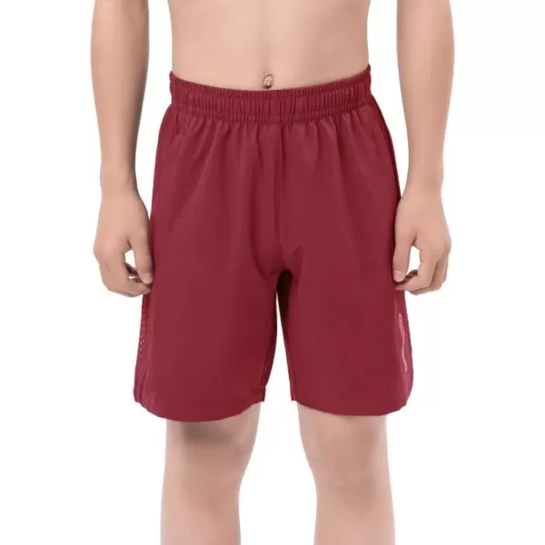 DEVOROPA Youth Boys Athletic Running Shorts Lightweight Quick Dry Sports Workout Gym Hiking Shorts Zip Pockets UPF 50Red