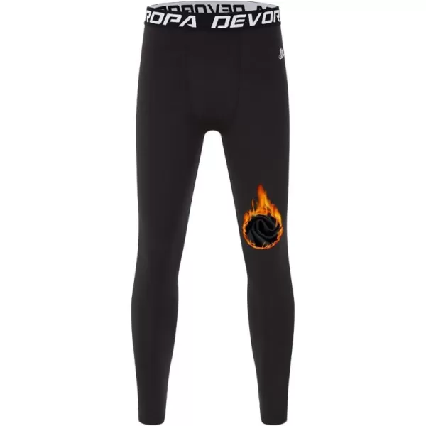 DEVOROPA Youth Boys Compression Leggings Sports Tights Fleece Lined Thermal Base Layer PantsBlackfleece Lined