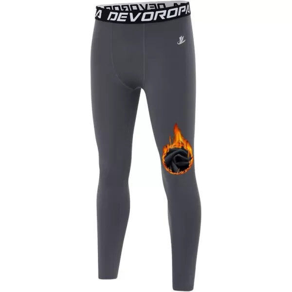 DEVOROPA Youth Boys Compression Leggings Sports Tights Fleece Lined Thermal Base Layer PantsGrayfleece Lined