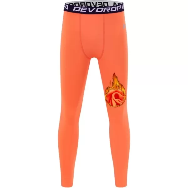 DEVOROPA Youth Boys Compression Leggings Sports Tights Fleece Lined Thermal Base Layer PantsOrangefleece Lined