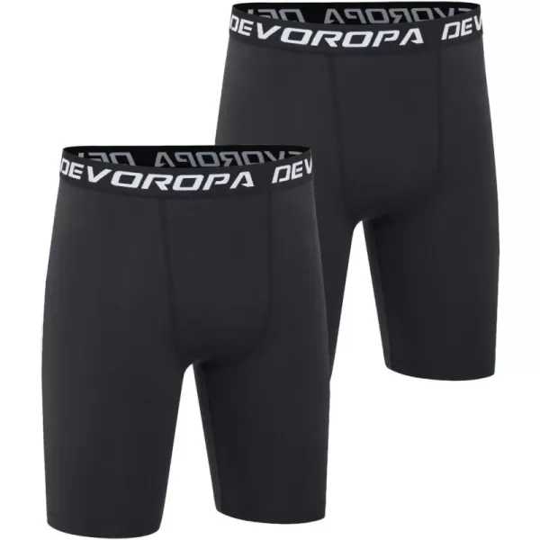 DEVOROPA Youth Boys Compression Shorts Performance Athletic Base Layers Workout Training Underwear Side Pocket Pack of 2BlackBlackno Side Pockets