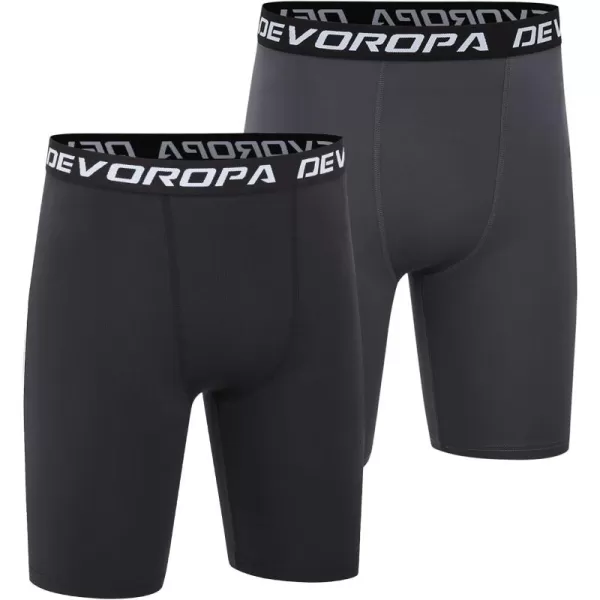 DEVOROPA Youth Boys Compression Shorts Performance Athletic Base Layers Workout Training Underwear Side Pocket Pack of 2BlackGrayno Side Pockets