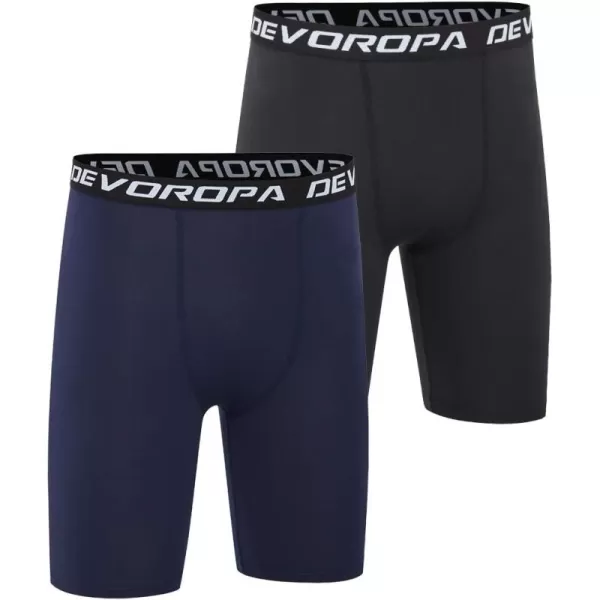 DEVOROPA Youth Boys Compression Shorts Performance Athletic Base Layers Workout Training Underwear Side Pocket Pack of 2BlackNavyno Side Pockets