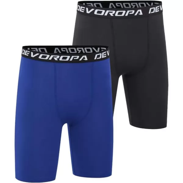 DEVOROPA Youth Boys Compression Shorts Performance Athletic Base Layers Workout Training Underwear Side Pocket Pack of 2BlackRoyalno Side Pockets