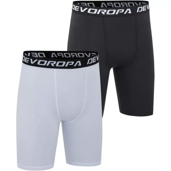 DEVOROPA Youth Boys Compression Shorts Performance Athletic Base Layers Workout Training Underwear Side Pocket Pack of 2BlackWhiteno Side Pockets