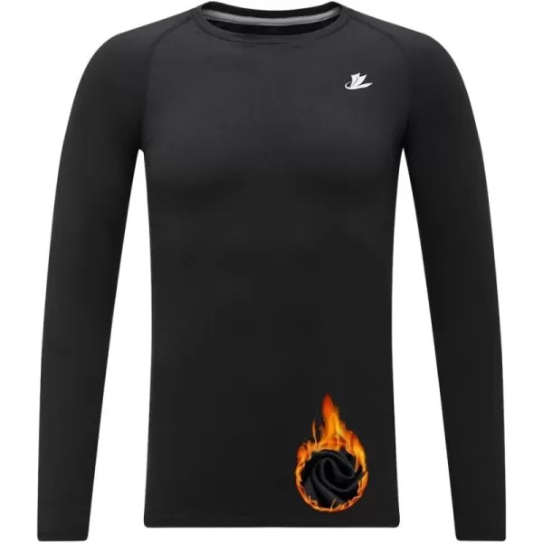 DEVOROPA Youth Boys Compression Thermal Shirt Long Sleeve Fleece Baselayer Soccer Baseball UndershirtCrew Neckblack