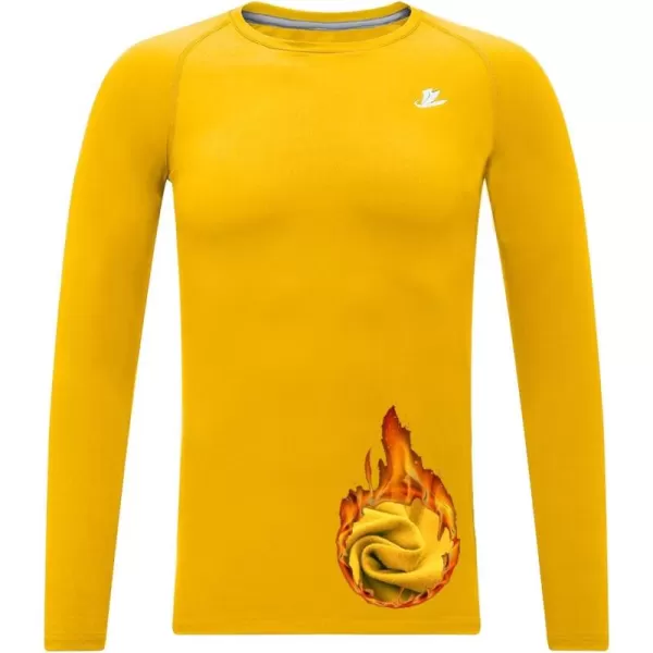 DEVOROPA Youth Boys Compression Thermal Shirt Long Sleeve Fleece Baselayer Soccer Baseball UndershirtCrew Neckgold