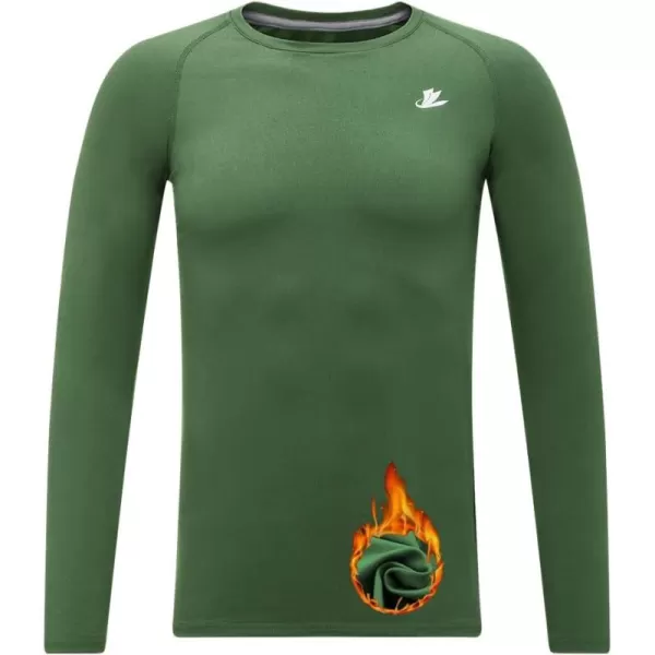 DEVOROPA Youth Boys Compression Thermal Shirt Long Sleeve Fleece Baselayer Soccer Baseball UndershirtCrew Neckgreen