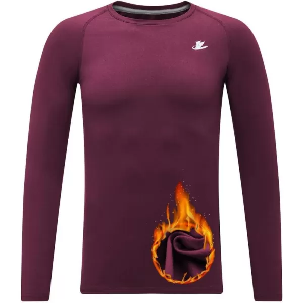 DEVOROPA Youth Boys Compression Thermal Shirt Long Sleeve Fleece Baselayer Soccer Baseball UndershirtCrew Neckmaroon