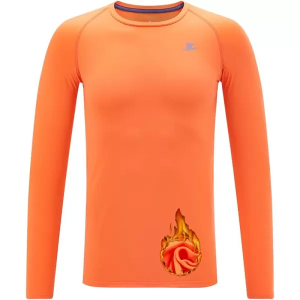 DEVOROPA Youth Boys Compression Thermal Shirt Long Sleeve Fleece Baselayer Soccer Baseball UndershirtCrew Neckorange