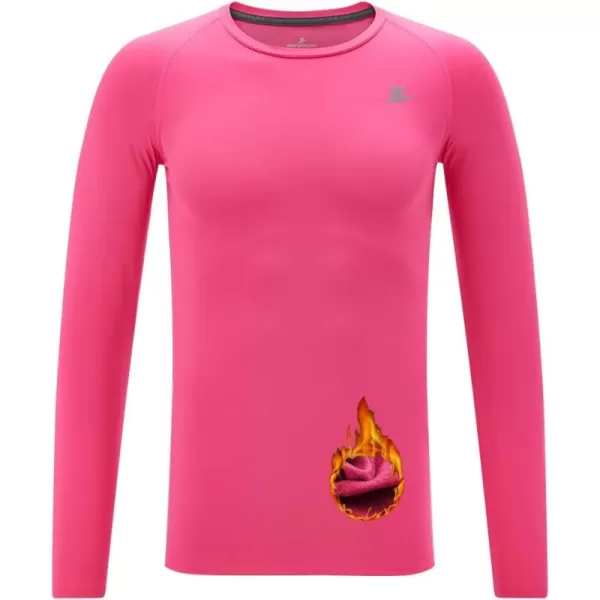 DEVOROPA Youth Boys Compression Thermal Shirt Long Sleeve Fleece Baselayer Soccer Baseball UndershirtCrew Neckpink