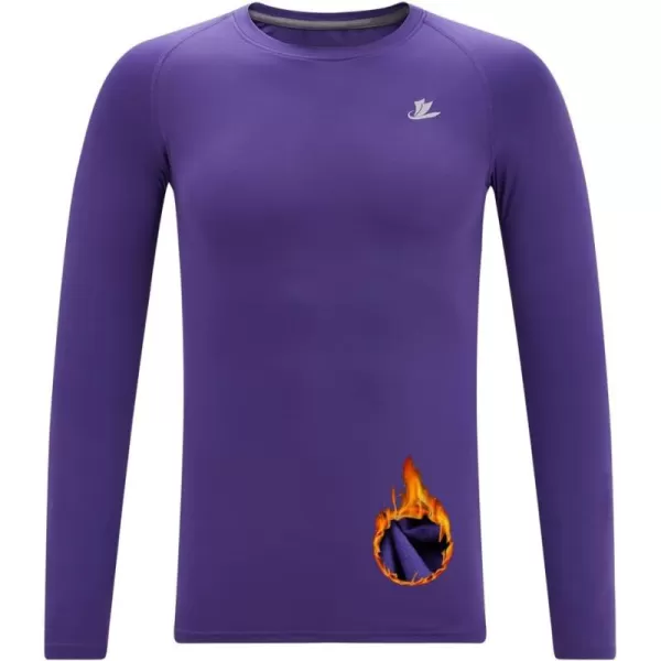 DEVOROPA Youth Boys Compression Thermal Shirt Long Sleeve Fleece Baselayer Soccer Baseball UndershirtCrew Neckpurple