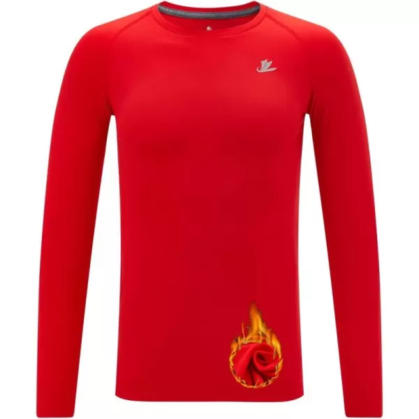 DEVOROPA Youth Boys Compression Thermal Shirt Long Sleeve Fleece Baselayer Soccer Baseball UndershirtCrew Neckred