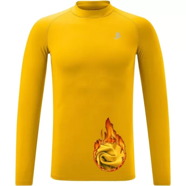 DEVOROPA Youth Boys Compression Thermal Shirt Long Sleeve Fleece Baselayer Soccer Baseball UndershirtMock Neckgold