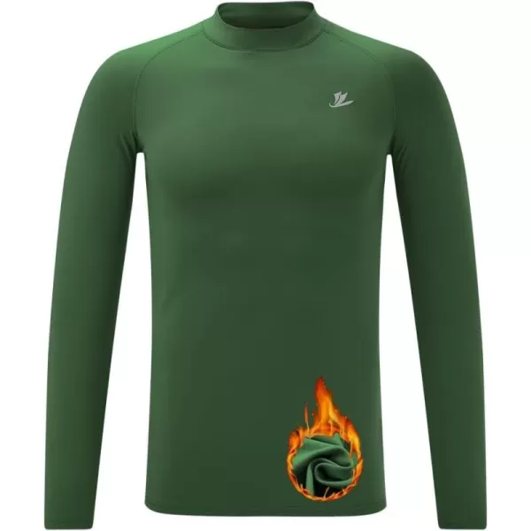 DEVOROPA Youth Boys Compression Thermal Shirt Long Sleeve Fleece Baselayer Soccer Baseball UndershirtMock Neckgreen