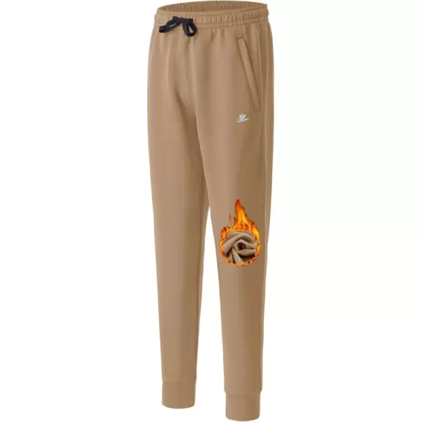 DEVOROPA Youth Boys Joggers Fleece Lined Water Resistant Tapered Sweatpants Winter Thermal Track Athletic Pants Zip PocketsKhaki