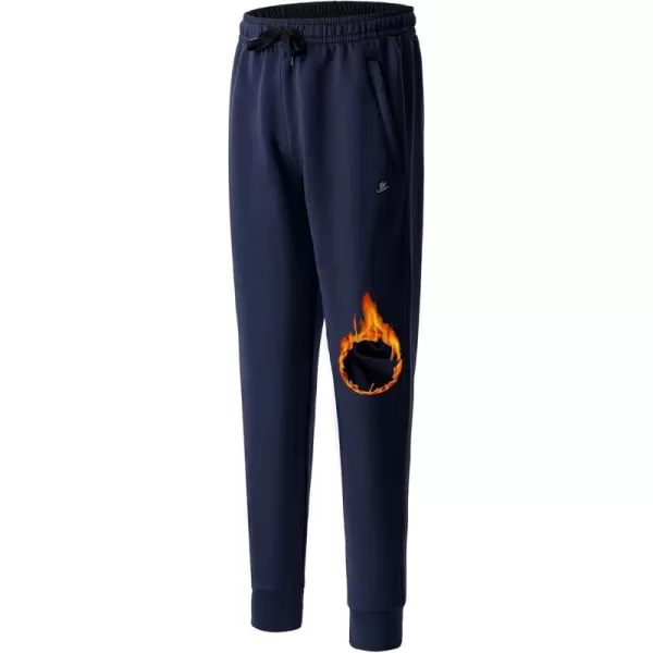 DEVOROPA Youth Boys Joggers Fleece Lined Water Resistant Tapered Sweatpants Winter Thermal Track Athletic Pants Zip PocketsNavy