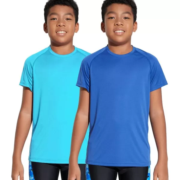 DEVOROPA Youth Boys Rash Guard Toddler Swim Shirts Short Sleeve Sun Shirts Lightweight Quick Dry UPF 50 Kids Surf Swimsuit2packblueroyal