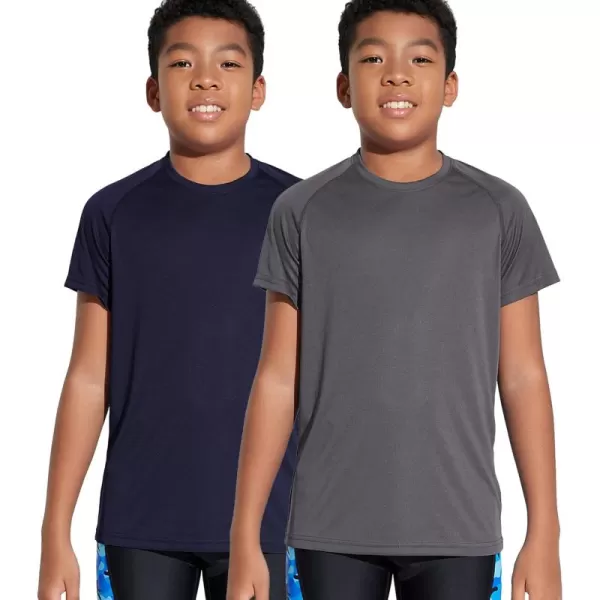 DEVOROPA Youth Boys Rash Guard Toddler Swim Shirts Short Sleeve Sun Shirts Lightweight Quick Dry UPF 50 Kids Surf Swimsuit2packnavygray