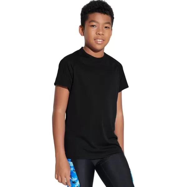 DEVOROPA Youth Boys Rash Guard Toddler Swim Shirts Short Sleeve Sun Shirts Lightweight Quick Dry UPF 50 Kids Surf SwimsuitBlack