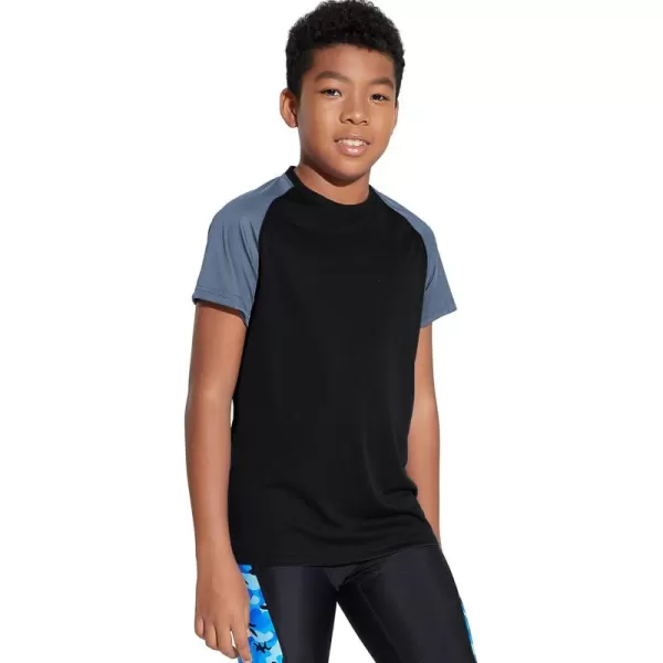 DEVOROPA Youth Boys Rash Guard Toddler Swim Shirts Short Sleeve Sun Shirts Lightweight Quick Dry UPF 50 Kids Surf SwimsuitBlackGray
