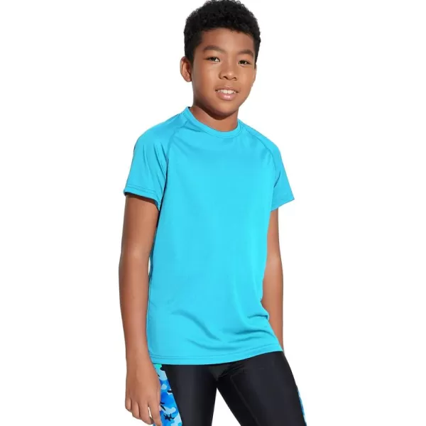 DEVOROPA Youth Boys Rash Guard Toddler Swim Shirts Short Sleeve Sun Shirts Lightweight Quick Dry UPF 50 Kids Surf SwimsuitBlue