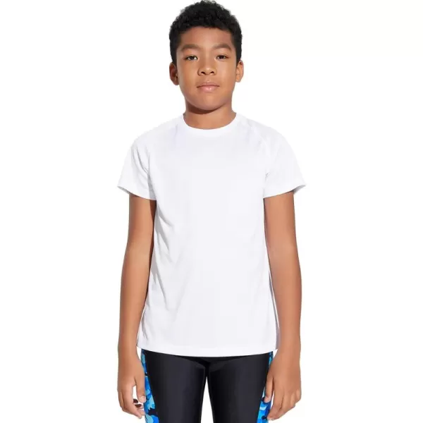 DEVOROPA Youth Boys Rash Guard Toddler Swim Shirts Short Sleeve Sun Shirts Lightweight Quick Dry UPF 50 Kids Surf SwimsuitWhite