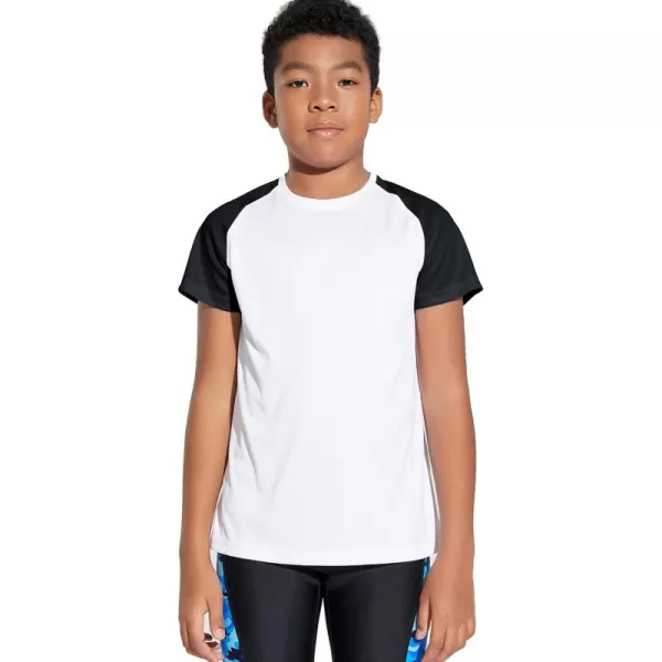 DEVOROPA Youth Boys Rash Guard Toddler Swim Shirts Short Sleeve Sun Shirts Lightweight Quick Dry UPF 50 Kids Surf SwimsuitWhiteBlack