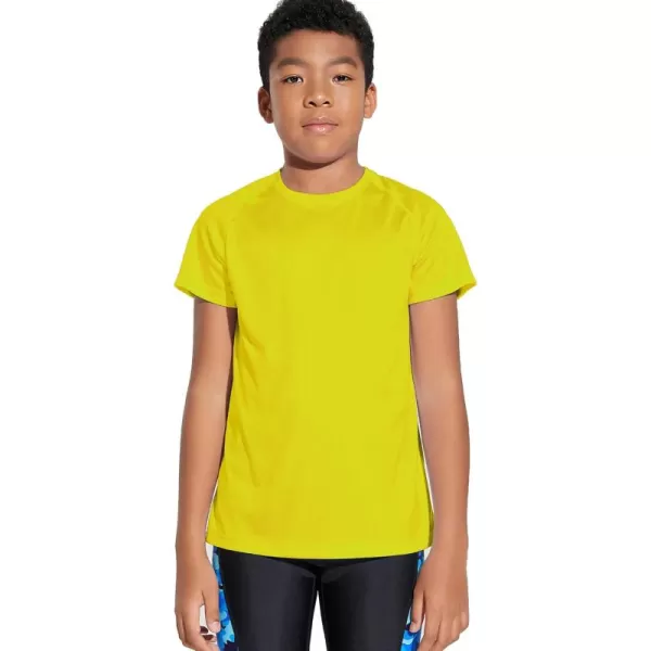 DEVOROPA Youth Boys Rash Guard Toddler Swim Shirts Short Sleeve Sun Shirts Lightweight Quick Dry UPF 50 Kids Surf SwimsuitYellow