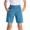 imageDEVOROPA Youth Boys Hiking Cargo Shorts Lightweight Quick Dry Athletic Running Workout Shorts Water Resistant Zip PocketsGray Blue