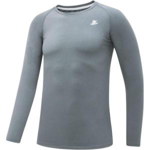 imageDEVOROPA Youth Boys Compression Shirt Long Sleeve Football Baseball Undershirt Quick Dry Kids Sports Baselayer CrewneckLight Gary