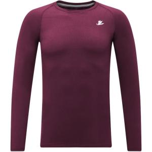 imageDEVOROPA Youth Boys Compression Shirt Long Sleeve Football Baseball Undershirt Quick Dry Kids Sports Baselayer CrewneckMaroon