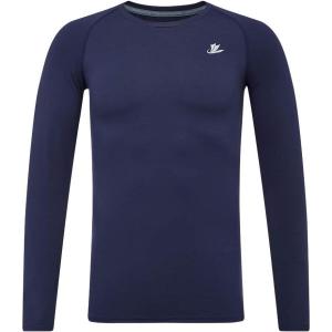 imageDEVOROPA Youth Boys Compression Shirt Long Sleeve Football Baseball Undershirt Quick Dry Kids Sports Baselayer CrewneckNavy