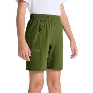 imageDEVOROPA Youth Boys Hiking Cargo Shorts Lightweight Quick Dry Athletic Running Workout Shorts Water Resistant Zip PocketsArmy Green