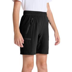 imageDEVOROPA Youth Boys Hiking Cargo Shorts Lightweight Quick Dry Athletic Running Workout Shorts Water Resistant Zip PocketsBlack