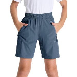 imageDEVOROPA Youth Boys Hiking Cargo Shorts Lightweight Quick Dry Athletic Running Workout Shorts Water Resistant Zip PocketsCool Gray